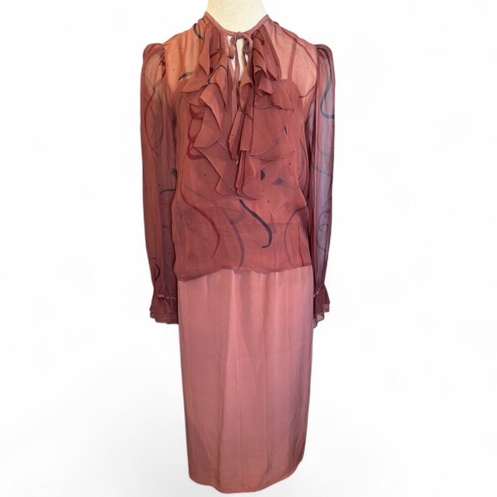 Vtg Nicole LTD 100% Silk Set 4pc Separates S Clay Warm Wardrobe Unique Boutique